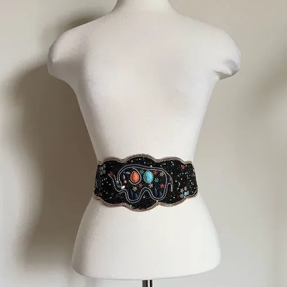 ELLY Stunning Boho Gypsy Western Beaded Belt Size S/M (23" to 36") - Picture 2 of 3